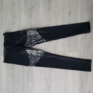 BlackMilk Spartan Silver Floral and Black Leggings